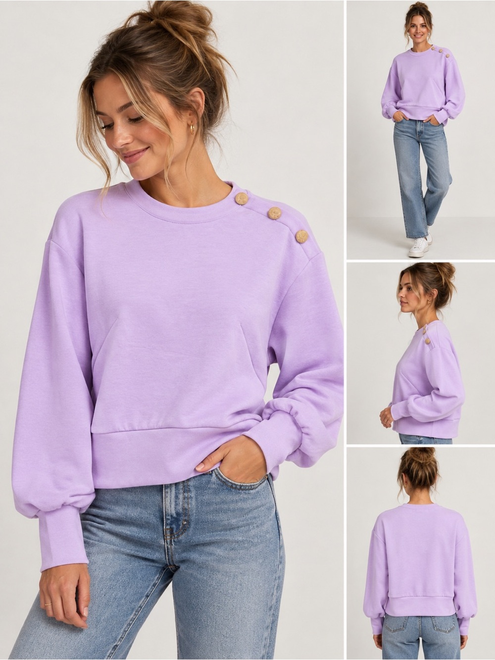 Scotch & Soda Tencel Lavender Shoulder Button Accent Sweatshirt Small